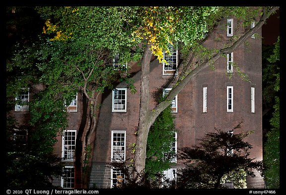 Central Park building at night. NYC, New York, USA