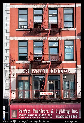 Facade detail, Bowery Hotel. NYC, New York, USA (color)