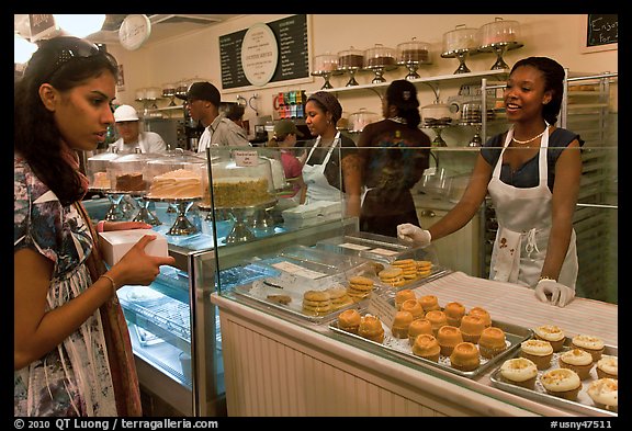 Cupcakes sold in bakery. NYC, New York, USA (color)