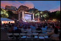 Central Park outdoor event celebrating Ken Burns National Parks series, QTL photo on screen. NYC, New York, USA