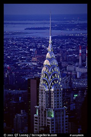 Chrysler building, seen from the Empire State building at dusk. NYC, New York, USA (color)