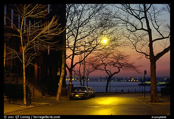 Street in Brooklyn at sunset. NYC, New York, USA