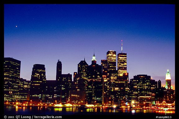 South Manhattan and WTC from Brooklyn, dusk. NYC, New York, USA (color)