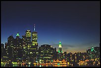 South Manhattan and World Trade Center from Brooklyn, dusk. NYC, New York, USA