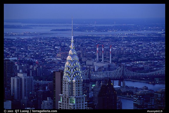 Chrysler building, seen from the Empire State building, nightfall. NYC, New York, USA (color)