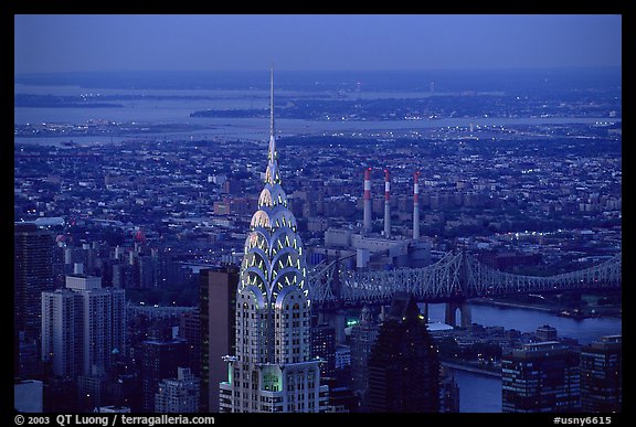 Chrysler building, seen from the Empire State building, nightfall. NYC, New York, USA