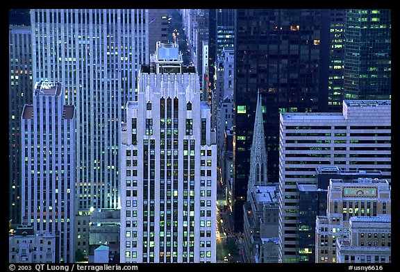 Fifth Avenue and Saint Patrick Cathedra, dusk. NYC, New York, USA (color)