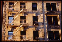 Residential building with emergency exit staircases. NYC, New York, USA (color)