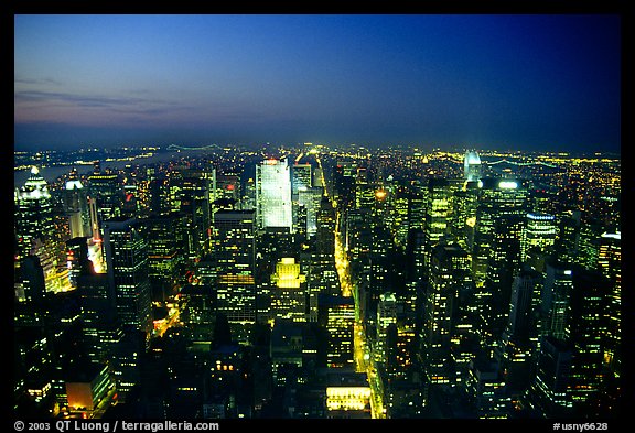 Looking North from the Empire State Building, dusk. New York City, USA
