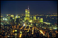 Lower Manhattan seen from the Empire State Building at night. NYC, New York, USA