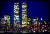 World Trade Center Twin Towers at night. NYC, New York, USA