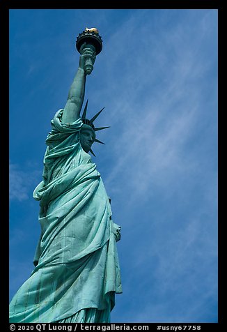 Side view of Statue of Liberty against sky, Statue of Liberty National Monument. NYC, New York, USA (color)