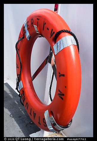 Floatation device for the Statue of Liberty ferry. NYC, New York, USA (color)