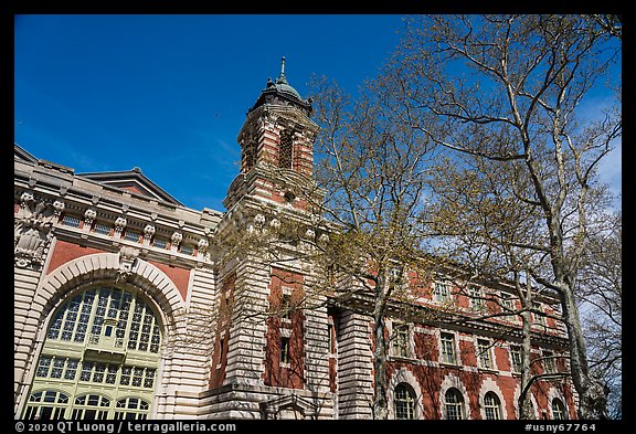 French Renaissance architecture of main building, Ellis Island, Statue of Liberty National Monument. NYC, New York, USA (color)