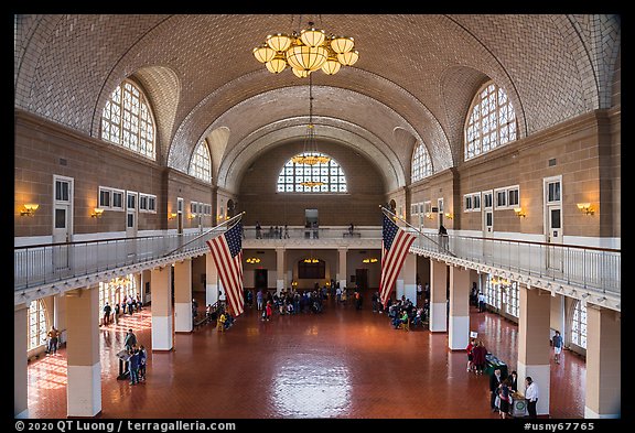 Great Hall, Ellis Island, Statue of Liberty National Monument. NYC, New York, USA (color)