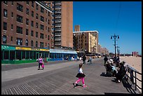Appartment buildings, boardwalk, and beach, Coney Island. New York, USA ( color)
