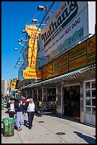 Sidewalk, Nathans, Coney Island. New York, USA ( color)