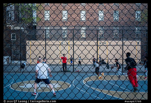 Basketball court, Greenwich Village. NYC, New York, USA (color)
