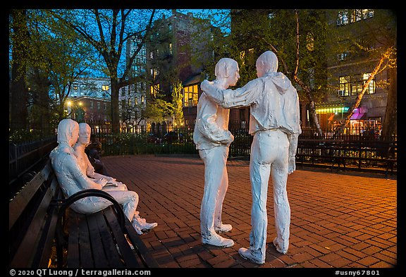 Gay Liberation art installation in Christopher Park. NYC, New York, USA (color)