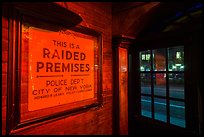 Raided Premises sign in Stonewall Inn, Stonewall National Monument. NYC, New York, USA ( color)