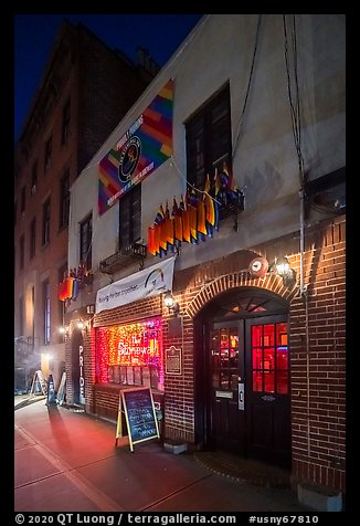 Stonewall Inn building at night, Stonewall National Monument. NYC, New York, USA (color)