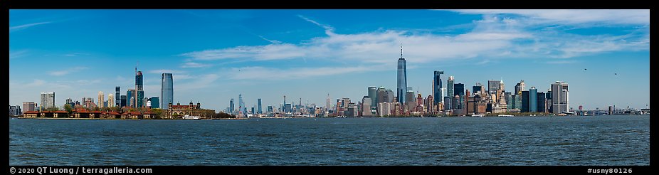 New York Harbor with Jersey City and Manhattan skylines. NYC, New York, USA (color)