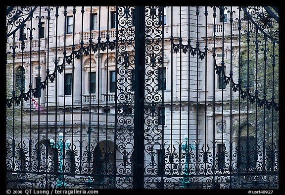 The Breakers seen through entrance gate grid. Newport, Rhode Island, USA (color)