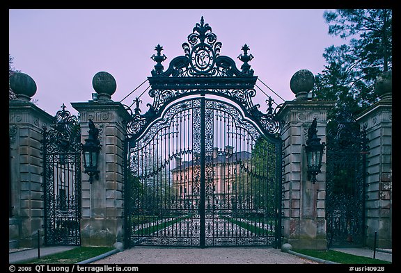 Entrance gate of the Breakers mansion at dusk. Newport, Rhode Island, USA (color)