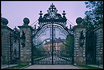 Entrance gate of the Breakers mansion at dusk. Newport, Rhode Island, USA