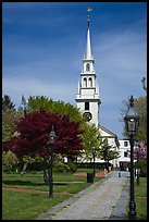 Park and white-steepled church. Newport, Rhode Island, USA