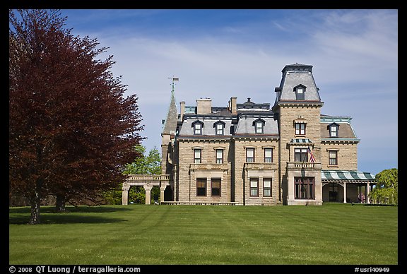 Chateau-sur-Mer mansion in Victorian style, viewed from lawn. Newport, Rhode Island, USA (color)