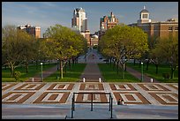 Gardens of State House with couple sitting on stairs. Providence, Rhode Island, USA ( color)