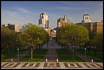 Gardens of State House and downtown high-rise buildings. Providence, Rhode Island, USA