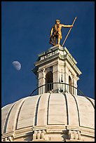 Moon, Dome and gold-covered bronze statue of Independent Man. Providence, Rhode Island, USA (color)