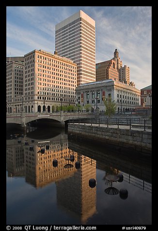 Downtown buildings reflected in Seekonk river. Providence, Rhode Island, USA (color)