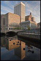 Downtown buildings reflected in Seekonk river. Providence, Rhode Island, USA