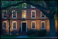 Tree and brick building at dusk, Brown University. Providence, Rhode Island, USA (color)