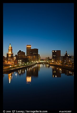 Providence Skyline and Seekonk river at dusk. Providence, Rhode Island, USA