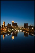 Providence Skyline and Seekonk river at dusk. Providence, Rhode Island, USA