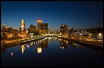 Downtown Providence reflected in Seekonk river at night. Providence, Rhode Island, USA