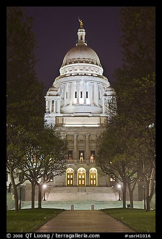 Rhode Island State House at night. Providence, Rhode Island, USA