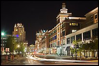 Street in downtown at night. Providence, Rhode Island, USA