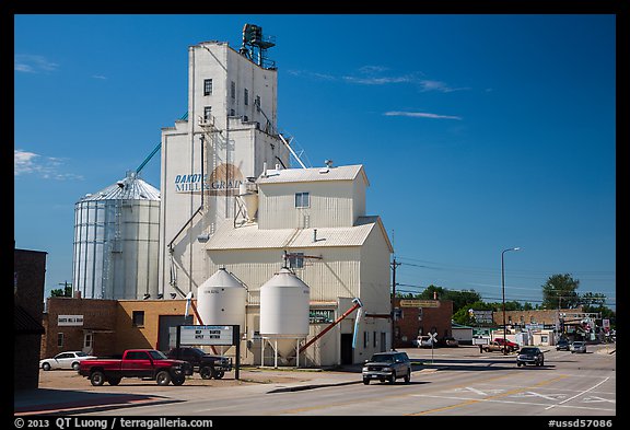 Main street with grain silo, Belle Fourche. South Dakota, USA (color)