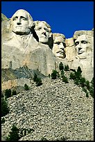 Faces of Four US Presidents carved in stone, Mt Rushmore National Memorial. South Dakota, USA (color)