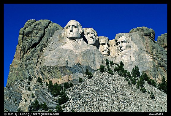 Borglum monumental sculpture of US presidents, Mount Rushmore National Memorial. South Dakota, USA