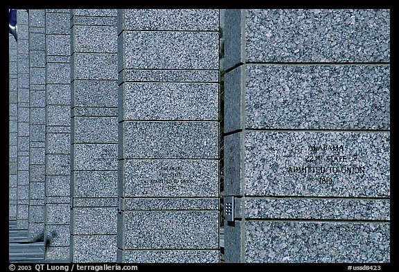 Details of columns in Alley of the Flags, Mt Rushmore National Memorial. South Dakota, USA