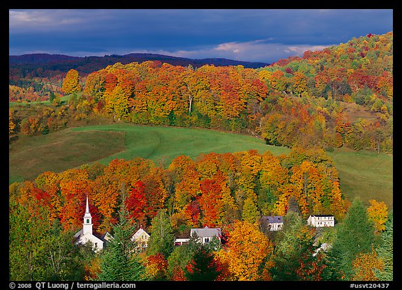 East Corinth village amongst trees in autumn color. USA (color)