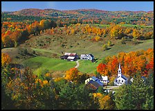 Church and farm in fall, East Corinth. Vermont, New England, USA