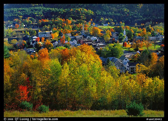 Village with trees in fall foliage. USA (color)