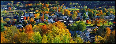 Vermont small town with trees in autumn colors. Vermont, New England, USA (Panoramic color)